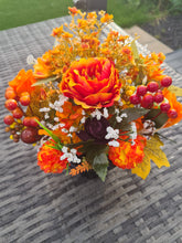 Load image into Gallery viewer, Autumn Memorial Faux Flower Display Orange Grave Pot
