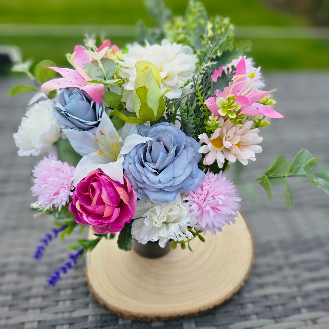 Mixed Silk Flower Memorial Grave Pot