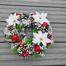 Load image into Gallery viewer, 30cm White Poinsettia and Robin Wreath
