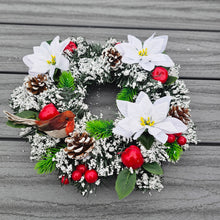 Load image into Gallery viewer, 30cm White Poinsettia and Robin Wreath
