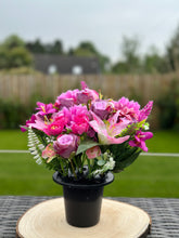 Load image into Gallery viewer, Mixed Pink Silk Floral Memorial Grave Pot / Cemetery Flowers
