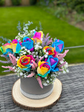 Load image into Gallery viewer, Rainbow Rose Diamante Grey Hatbox
