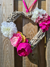 Load image into Gallery viewer, Pink faux flower love heart wreath
